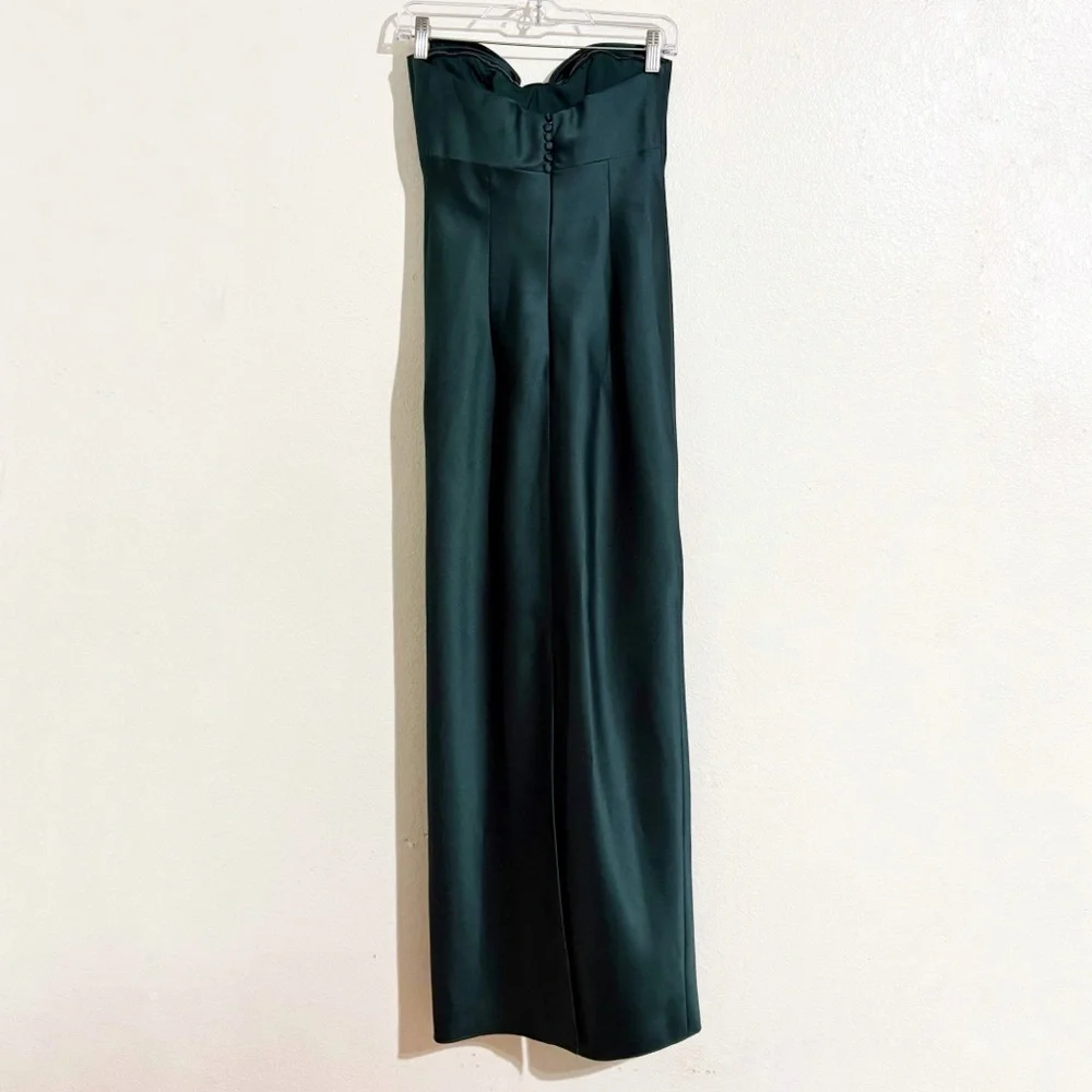 Alfred Sung Natasha Bow Detail Strapless‎ Satin Twill Column Gown Evergreen D859 - Picture 5 of 10